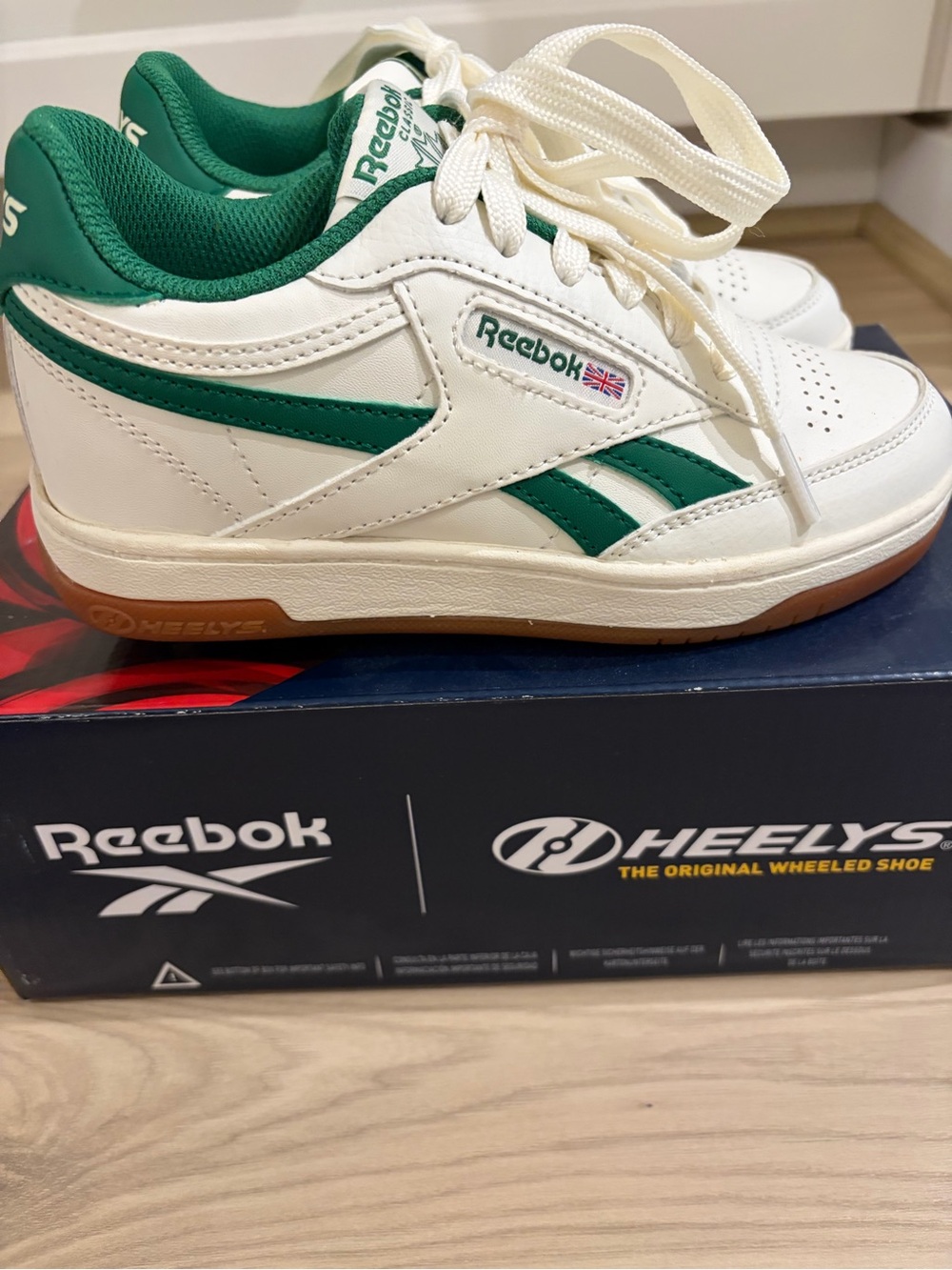 Reebok Kids White & Green Leather Skate-Style Sneakers